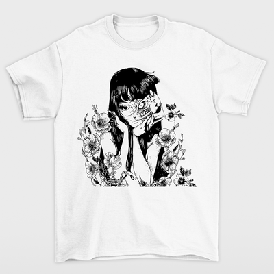 Camiseta Básica Unissex Tomie Junji Ito Flowers Terror-branco