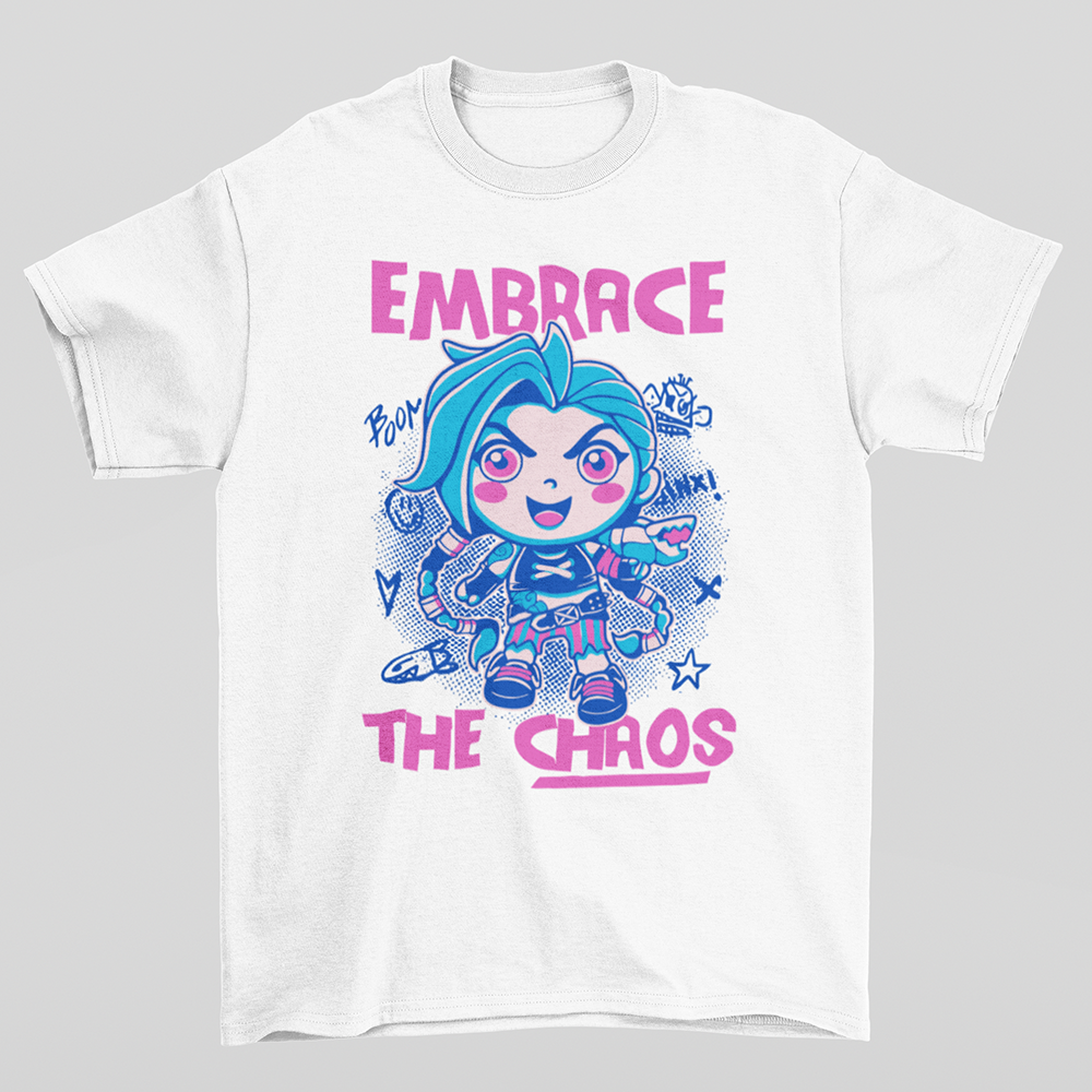 CAMISETA BASICA UNISEX Embrace The Chaos jinx-branco
