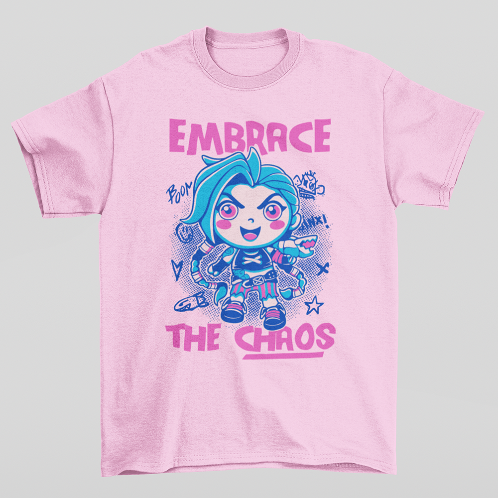 CAMISETA BASICA UNISEX Embrace The Chaos jinx-rosa bebe