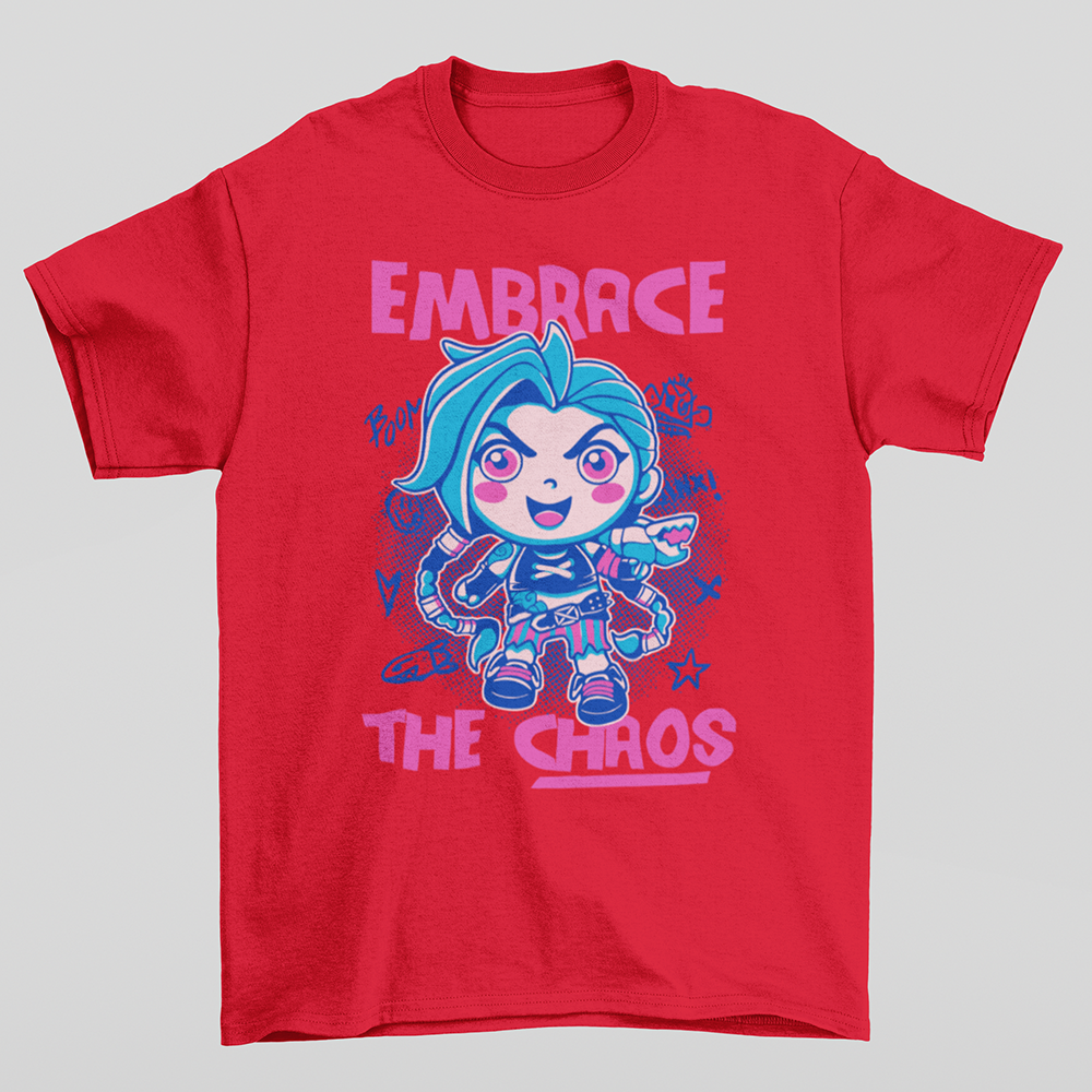 CAMISETA BASICA UNISEX Embrace The Chaos jinx-vermelho