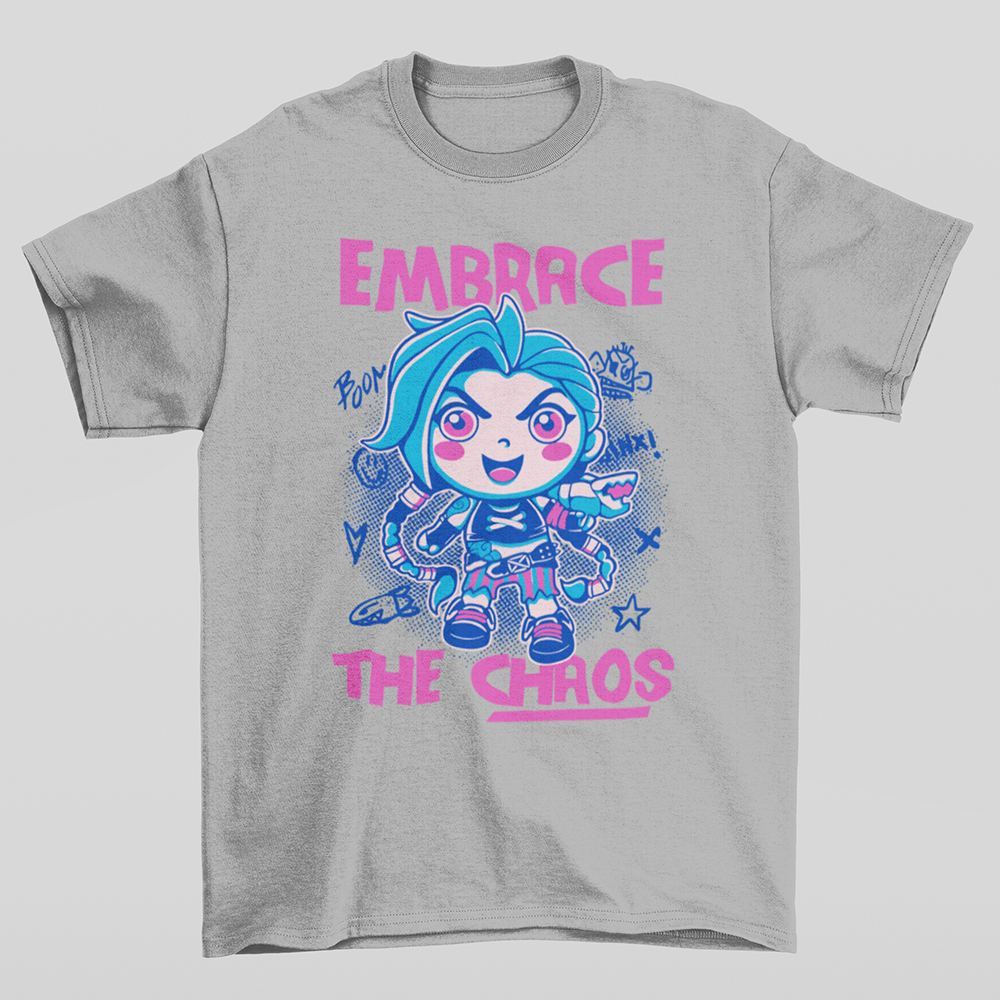 CAMISETA BASICA UNISEX Embrace The Chaos jinx-cinza