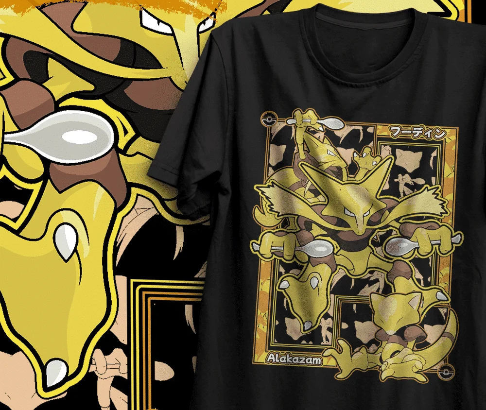 Camiseta Básica Unissex Pokemon Alakazam- Preto